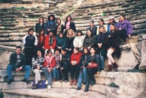 sound test in ancient theatre with participants
