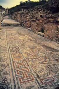 Intricate mosaic on a path, Ephesus, Turkey